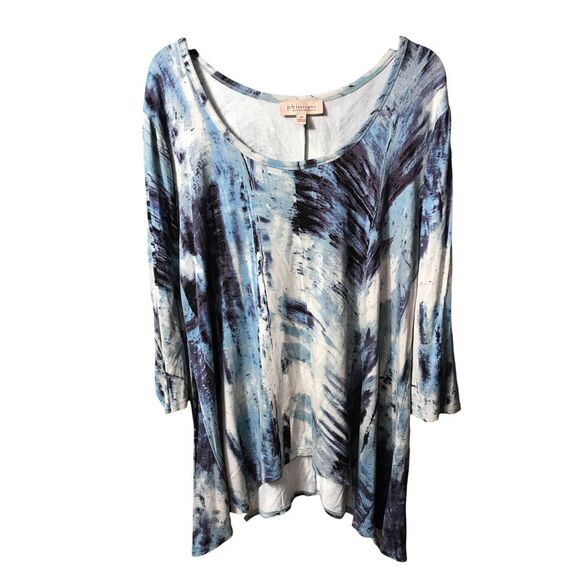 Philosophy Teal Charcoal Pattern‎ Scope Neck 3/4 length sleeve - Picture 2 of 4